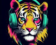Hip tiger in headphones, animal t-shirt designs, animal t-shirt design stock images, animal t-shirt design ai prompts