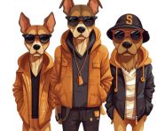 Cute anthropomorphic dogs in hipster art style, animal t-shirt designs, animal t-shirt design stock images, animal t-shirt design ai prompts