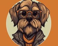 Cute anthropomorphic dog artwork, animal t-shirt designs, animal t-shirt design stock images, animal t-shirt design ai prompts