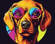 Stylish dog with colorful glasses, animal t-shirt designs, animal t-shirt design stock images, animal t-shirt design ai prompts