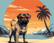 Pug in sunglasses chilling on the beach, animal t-shirt designs, animal t-shirt design stock images, animal t-shirt design ai prompts
