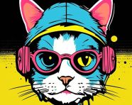 Hipster cat pop art drawing, animal t-shirt designs, animal t-shirt design stock images, animal t-shirt design ai prompts