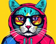 Pop art cat illustration hand drawn, animal t-shirt designs, animal t-shirt design stock images, animal t-shirt design ai prompts