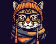 Cat in glasses scarf and hat, animal t-shirt designs, animal t-shirt design stock images, animal t-shirt design ai prompts