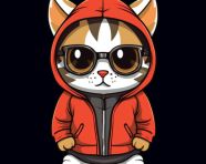 Cute cat in hoodie with glasses, animal t-shirt designs, animal t-shirt design stock images, animal t-shirt design ai prompts