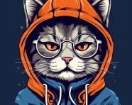 Cat in a hoodie and nerdy glasses, animal t-shirt designs, animal t-shirt design stock images, animal t-shirt design ai prompts