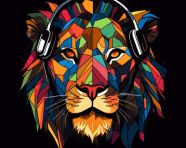 Colorful lion with headphones, animal t-shirt designs, animal t-shirt design stock images, animal t-shirt design ai prompts