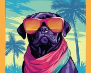 Pug in shades with palm trees, animal t-shirt designs, animal t-shirt design stock images, animal t-shirt design ai prompts