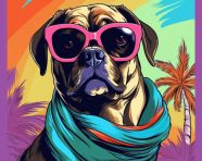 Pug with bandana and sunglasses, animal t-shirt designs, animal t-shirt design stock images, animal t-shirt design ai prompts