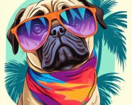 Pug in tropical gear, animal t-shirt designs, animal t-shirt design stock images, animal t-shirt design ai prompts