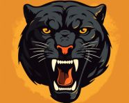 Black jaguar head with fierce orange eyes, animal t-shirt designs, animal t-shirt design stock images, animal t-shirt design ai prompts