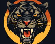 Grungy black jaguar head with glowing eyes, animal t-shirt designs, animal t-shirt design stock images, animal t-shirt design ai prompts