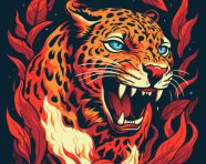Leopard on fire, animal t-shirt designs, animal t-shirt design stock images, animal t-shirt design ai prompts