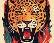 Leopard with fiery gaze, animal t-shirt designs, animal t-shirt design stock images, animal t-shirt design ai prompts
