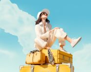 Woman pointing to future travel plans, adventure travel stock images, adventure travel ai prompts, travel stock images ai