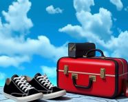 Travel essentials on blue background, adventure travel stock images, adventure travel ai prompts, travel stock images ai