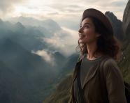 Selfie girl mountain top iphone, adventure travel stock images, adventure travel ai prompts, travel stock images ai