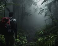 Hiker with leaves mousepad, adventure travel stock images, adventure travel ai prompts, travel stock images ai