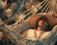 Person in hammock by the lake, adventure travel stock images, adventure travel ai prompts, travel stock images ai