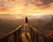 Woman on mountaintop overlooking landscape, adventure travel stock images, adventure travel ai prompts, travel stock images ai