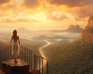 Mountaintop view through woman eyes, adventure travel stock images, adventure travel ai prompts, travel stock images ai