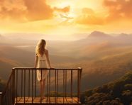 Woman takes in breathtaking mountain view, adventure travel stock images, adventure travel ai prompts, travel stock images ai