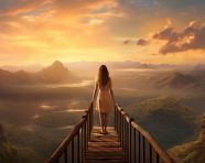 Woman enjoys panoramic mountain vista, adventure travel stock images, adventure travel ai prompts, travel stock images ai