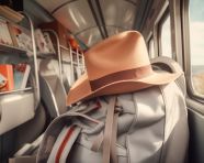 Traveler with hat on train, adventure travel stock images, adventure travel ai prompts, travel stock images ai