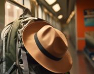 Backpack and hat on train
, adventure travel stock images, adventure travel ai prompts, travel stock images ai