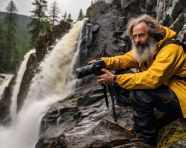 Waterfall photographer henri julien, adventure travel stock images, adventure travel ai prompts, travel stock images ai