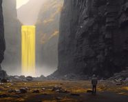 Hiker taking in the view of waterfall, adventure travel stock images, adventure travel ai prompts, travel stock images ai