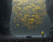 Hiker gazing at waterfall on mountainside, adventure travel stock images, adventure travel ai prompts, travel stock images ai