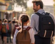 Dad walking daughter to school, back to school stock images ai, back to school stock illustrations ai, back to school ai prompts