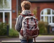Young boy walking to school, back to school stock images ai, back to school stock illustrations ai, back to school ai prompts