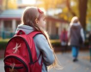 Little girl goes to the elementary school child with a backpack is going to study back to school, back to school stock images ai, back to school stock illustrations ai, back to school ai prompts