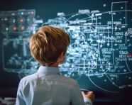 Back view girl learning math at school, back to school stock images ai, back to school stock illustrations ai, back to school ai prompts