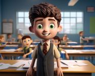 A photo of a 3d cartoon little boy in class, back to school stock images ai, back to school stock illustrations ai, back to school ai prompts