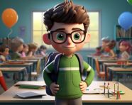 Little boy learning in 3d classroom, back to school stock images ai, back to school stock illustrations ai, back to school ai prompts