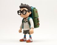 A photo of a character with glasses and a backpack walks, back to school stock images ai, back to school stock illustrations ai, back to school ai prompts