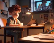 Boy studying at desk, back to school stock images ai, back to school stock illustrations ai, back to school ai prompts