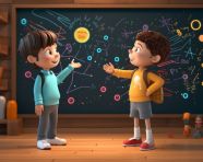 Two children standing with blackboard, full body, back to school stock images ai, back to school stock illustrations ai, back to school ai prompts