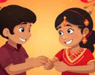 Cute indian sister tying rakhi on brothers wrist