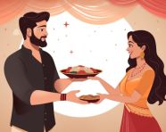 One man and one woman standing up for vedas raksha bandhan concept