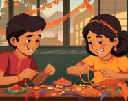 Brother and sister tying decorated rakhi for raksha bandhan