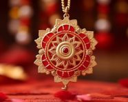 Raksha bandhan indian festival with beautiful rakhi on red background