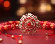 Rakhi with red thread and flowers