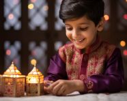 Happy child with feniksh kurta and gift