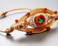 Gold rakhi with red beads