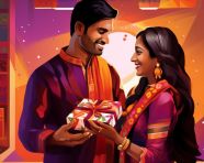 A cartoon of two young people rakshaya raksha bandhan white background