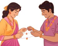 An indian couple are presenting gifts to each other in a video